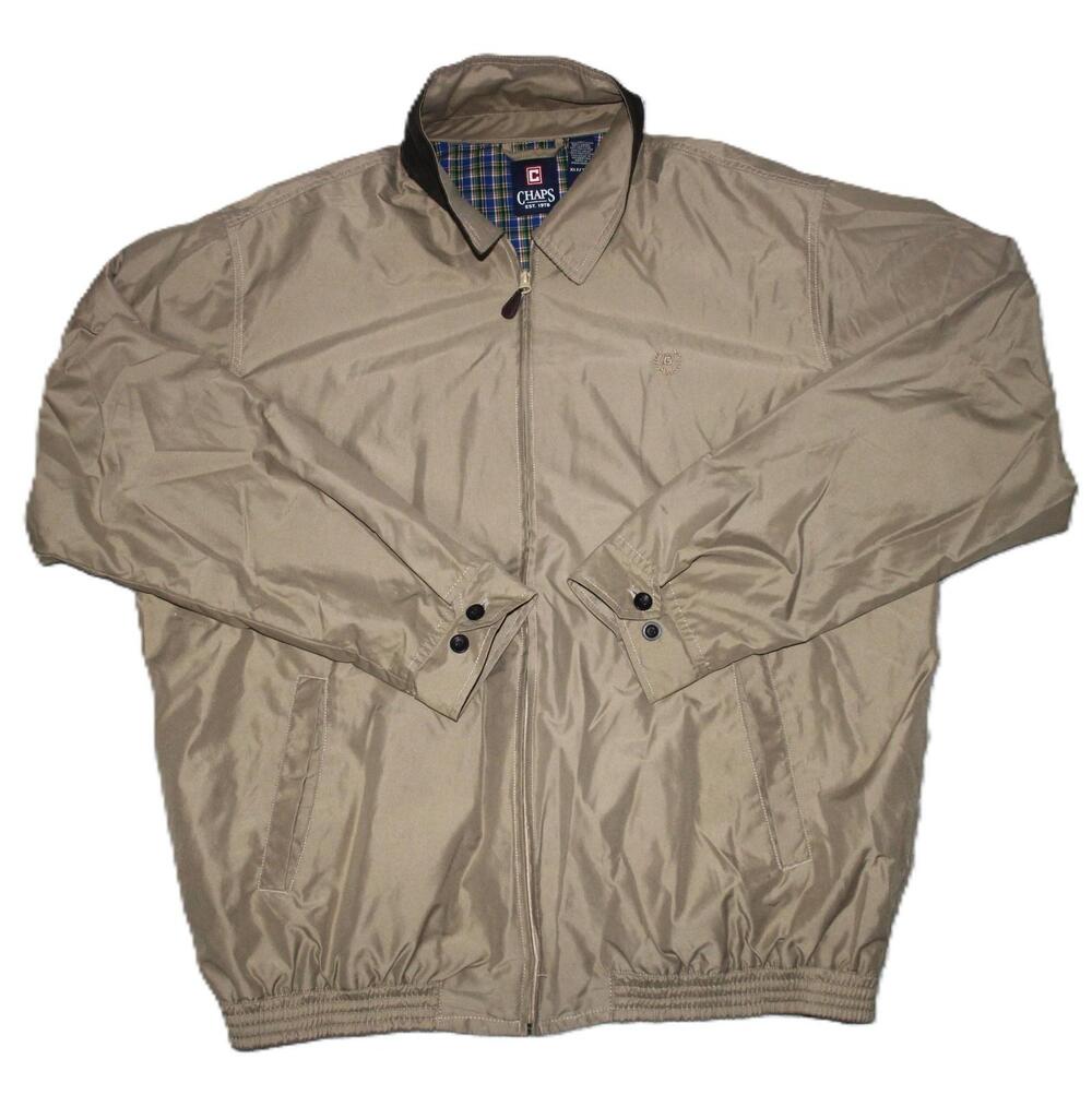 Chaps Jacket Mens XLT Beige Windbreaker Lined Full Zip Pockets Collared
